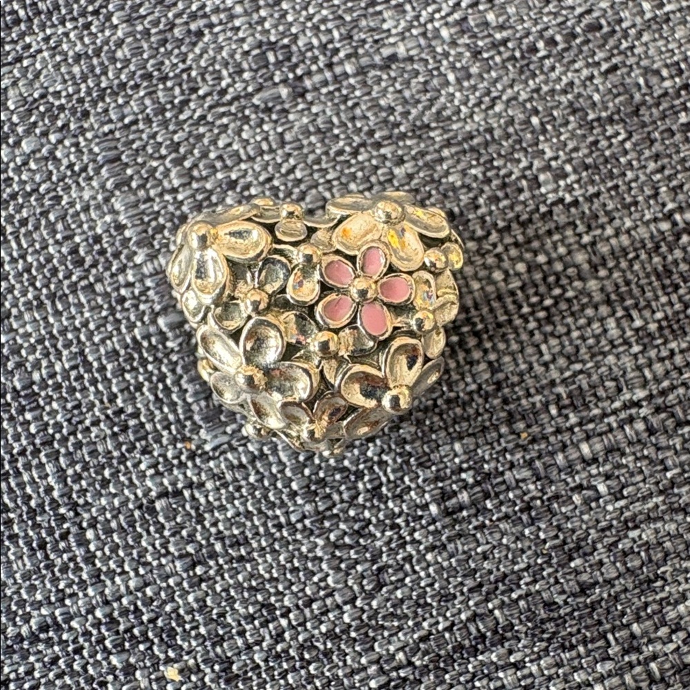Retired Pandora Floral Heart Charm inscription “Mum Love You Always”